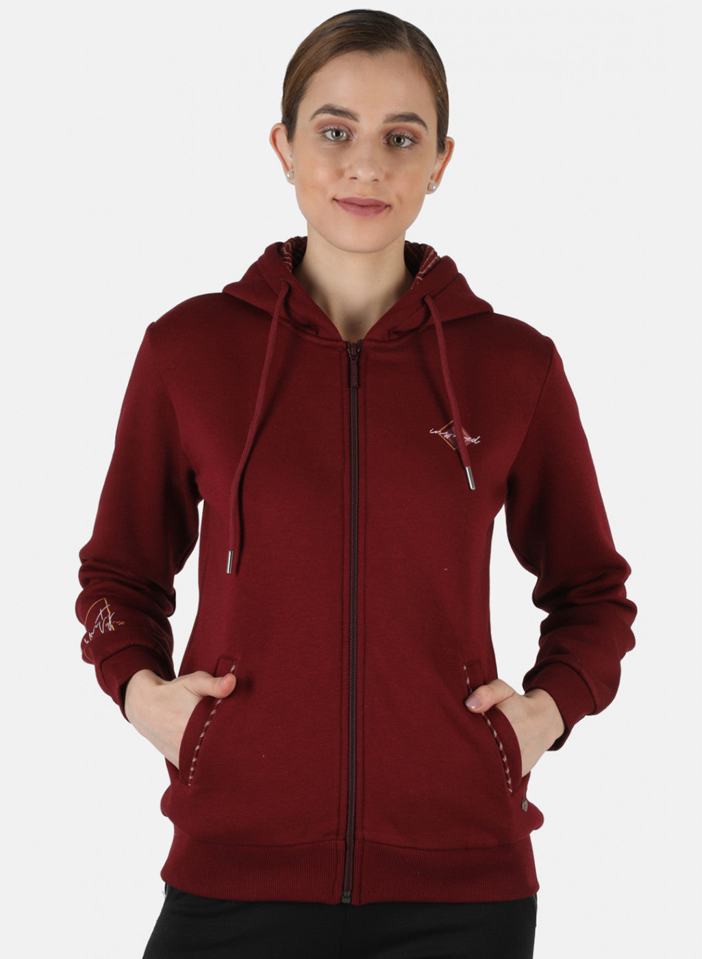 Women Maroon Solid Sweatshirt