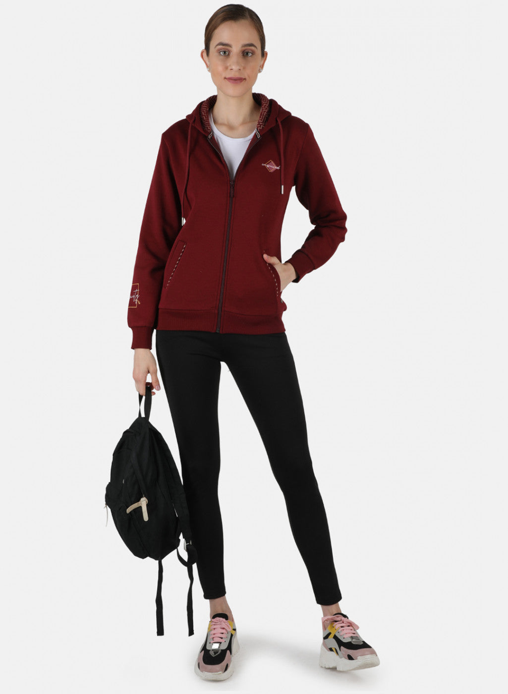 Women Maroon Solid Sweatshirt