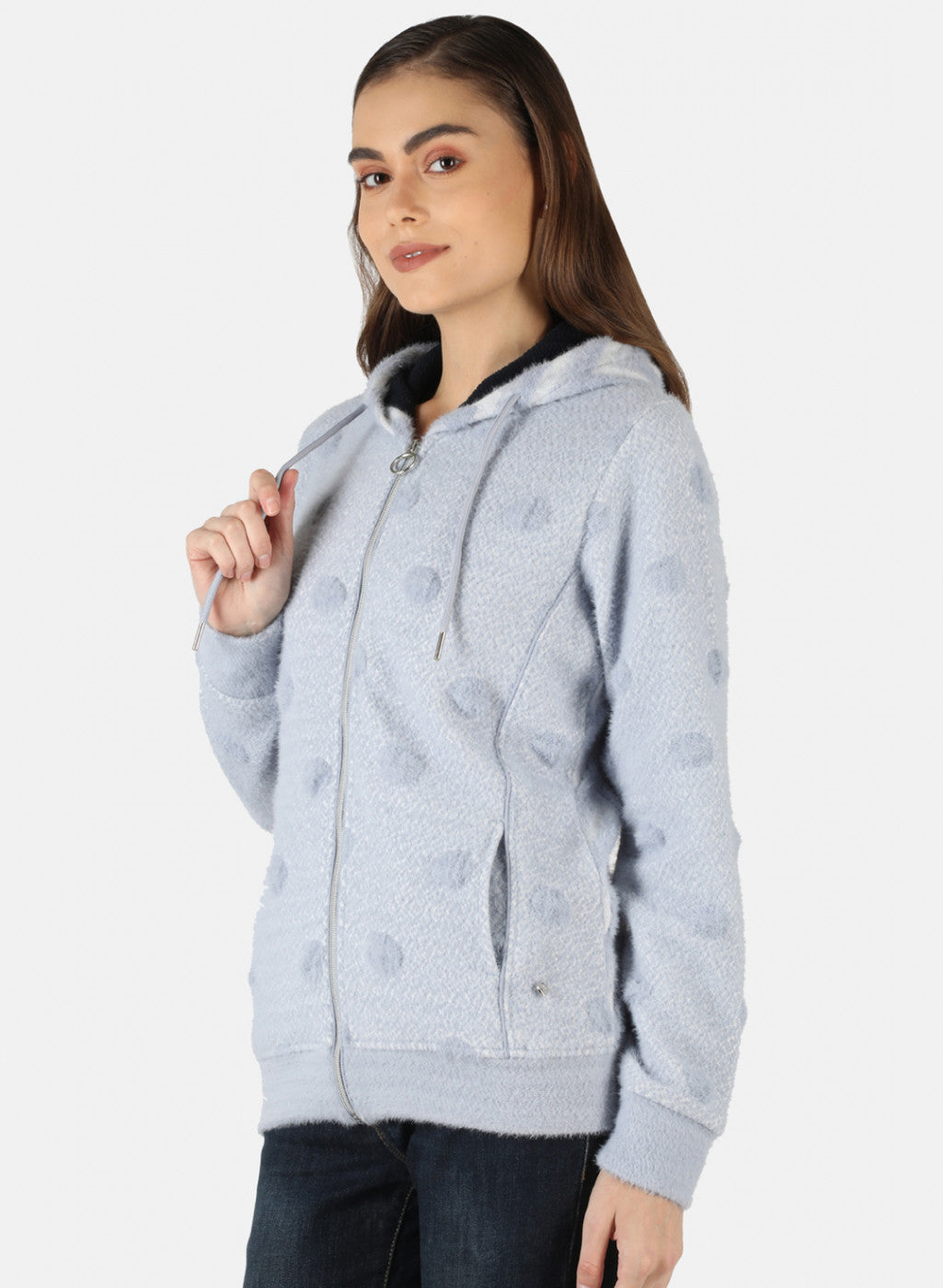 Women Blue Jaquard Sweatshirt