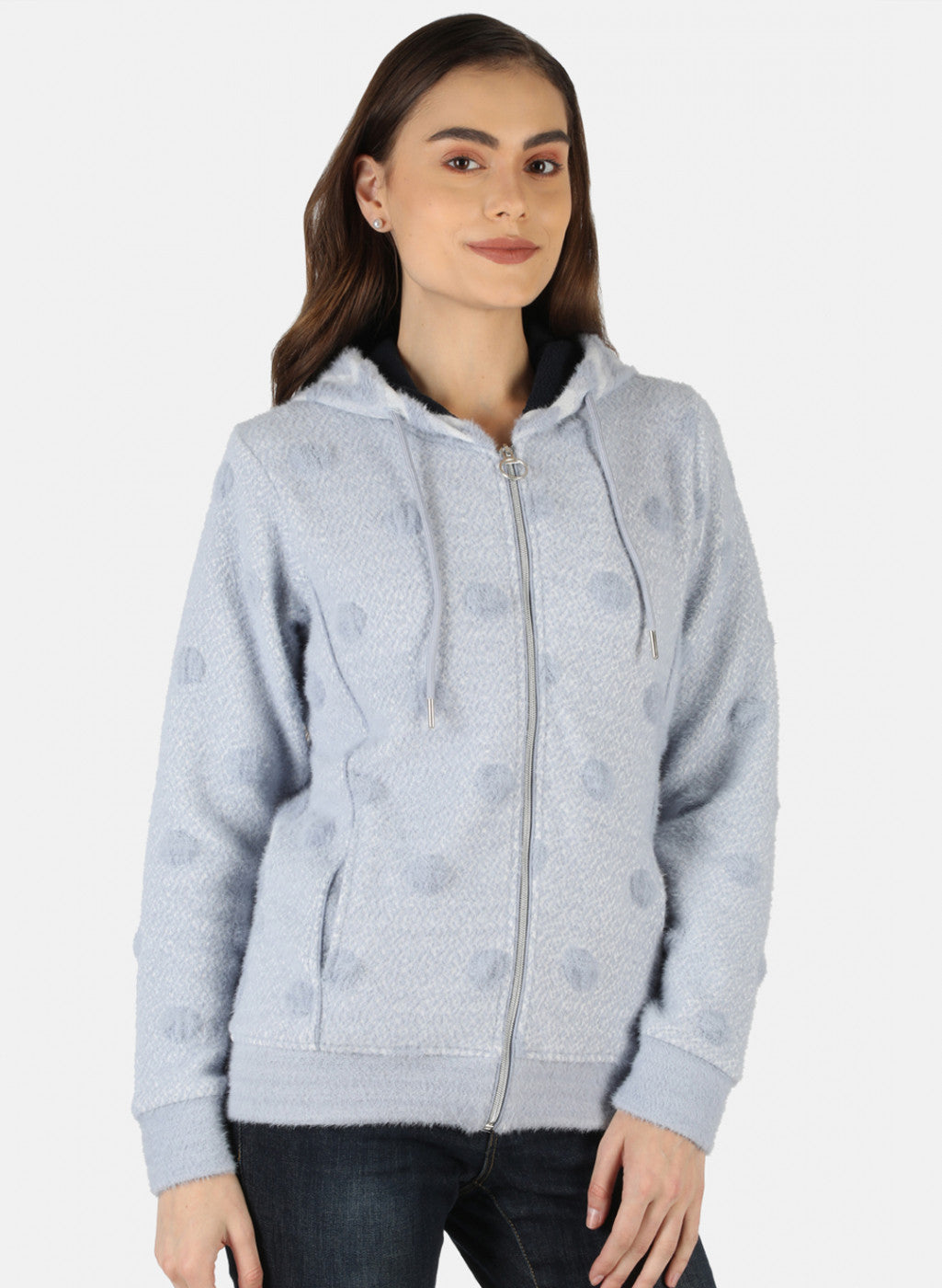 Women Blue Jaquard Sweatshirt