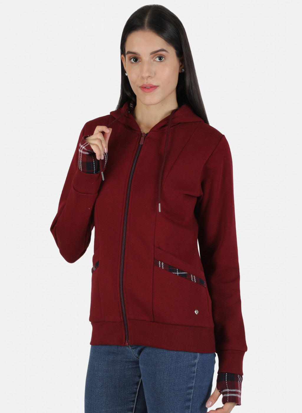 Women Maroon Solid Sweatshirt