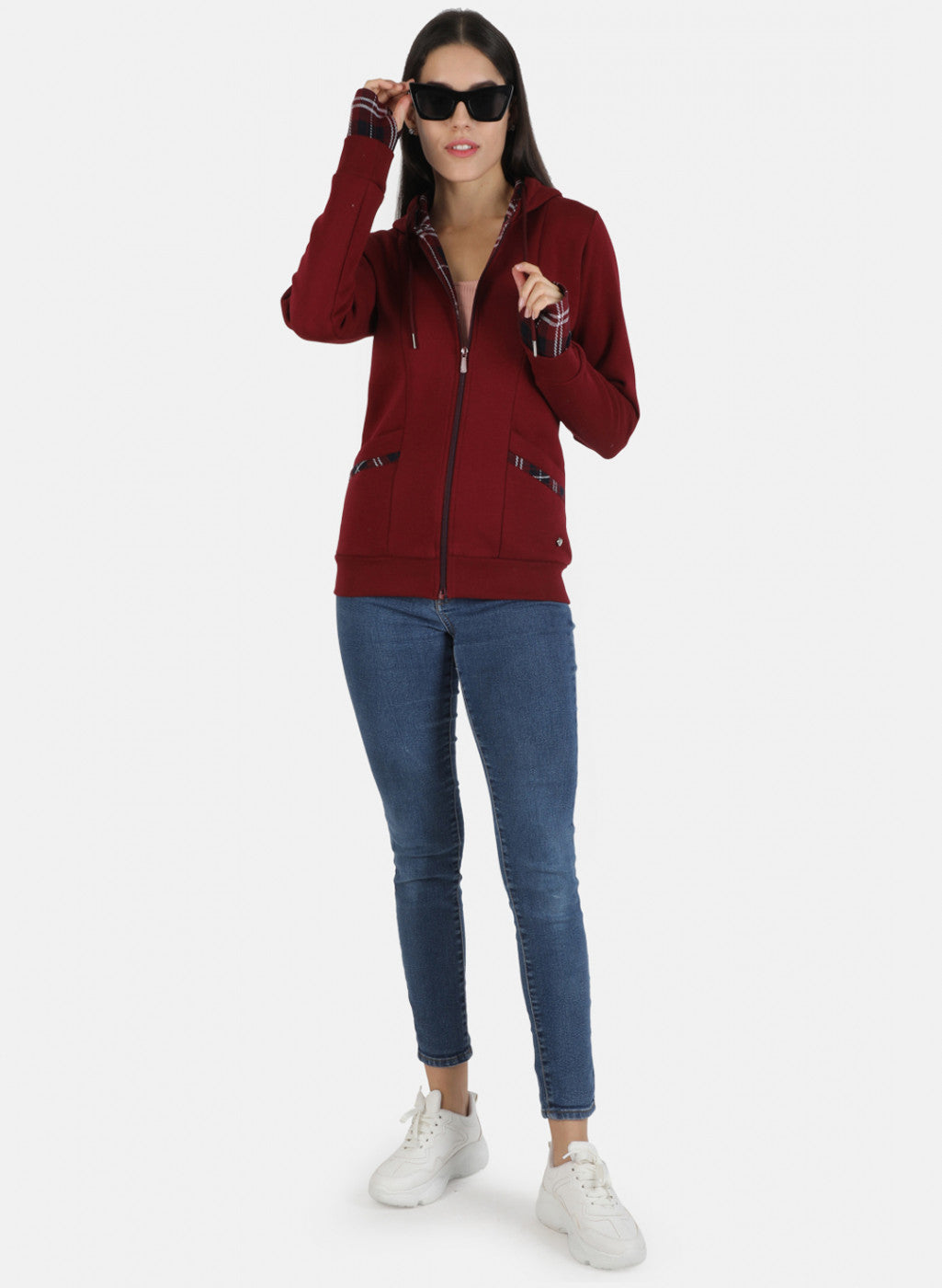 Women Maroon Solid Sweatshirt