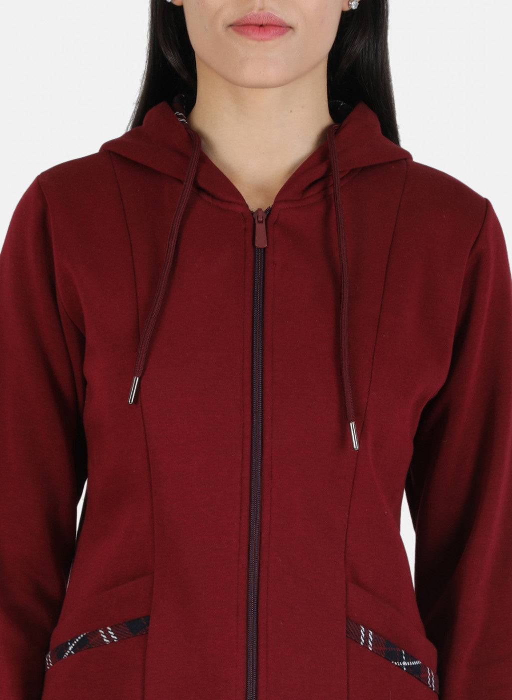 Women Maroon Solid Sweatshirt