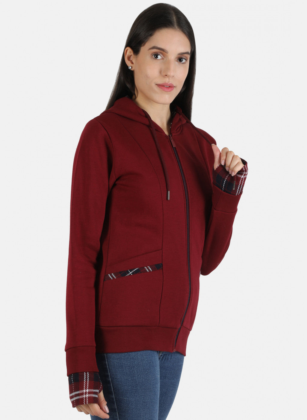 Women Maroon Solid Sweatshirt