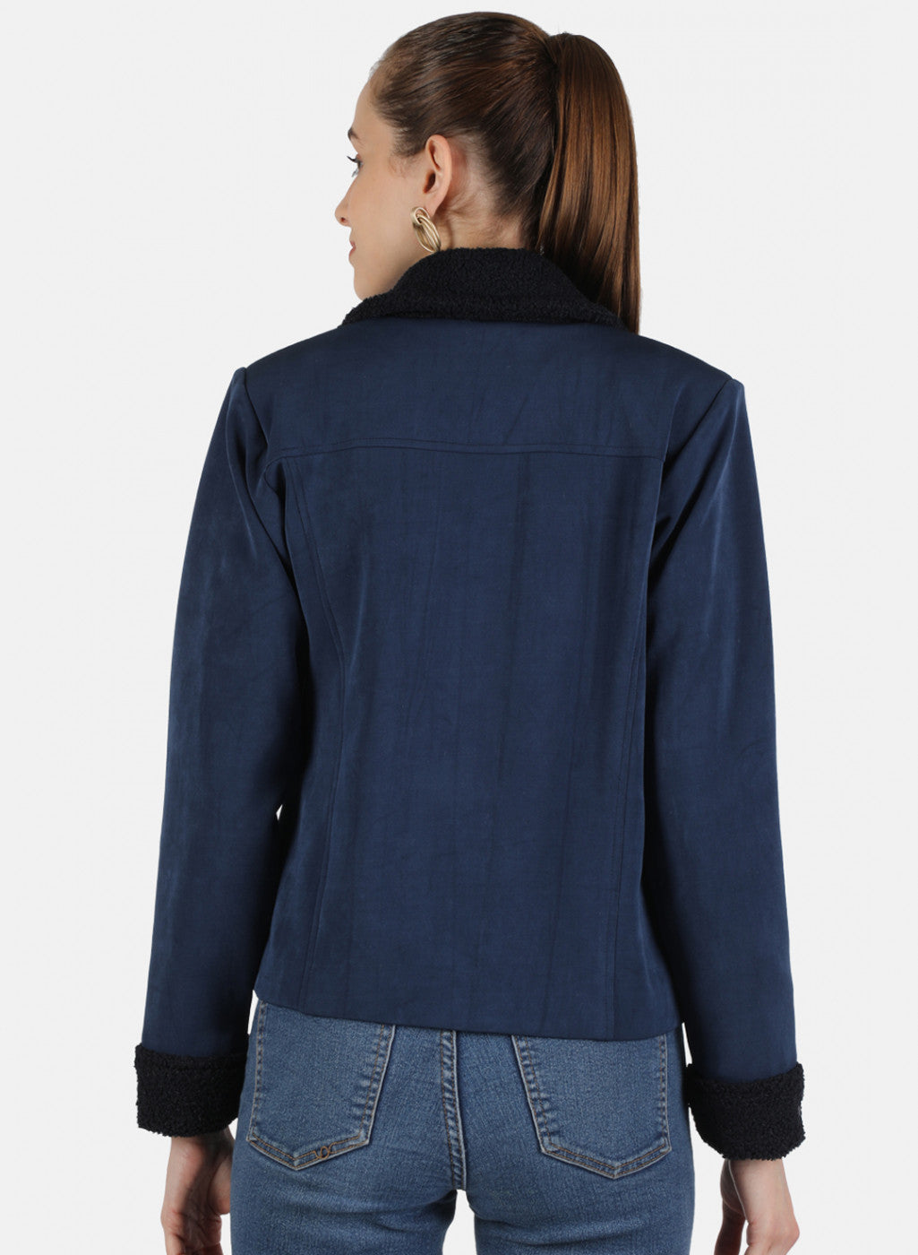 Women Navy Blue Solid Jacket