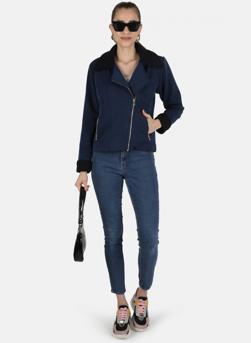 Women Navy Blue Solid Jacket