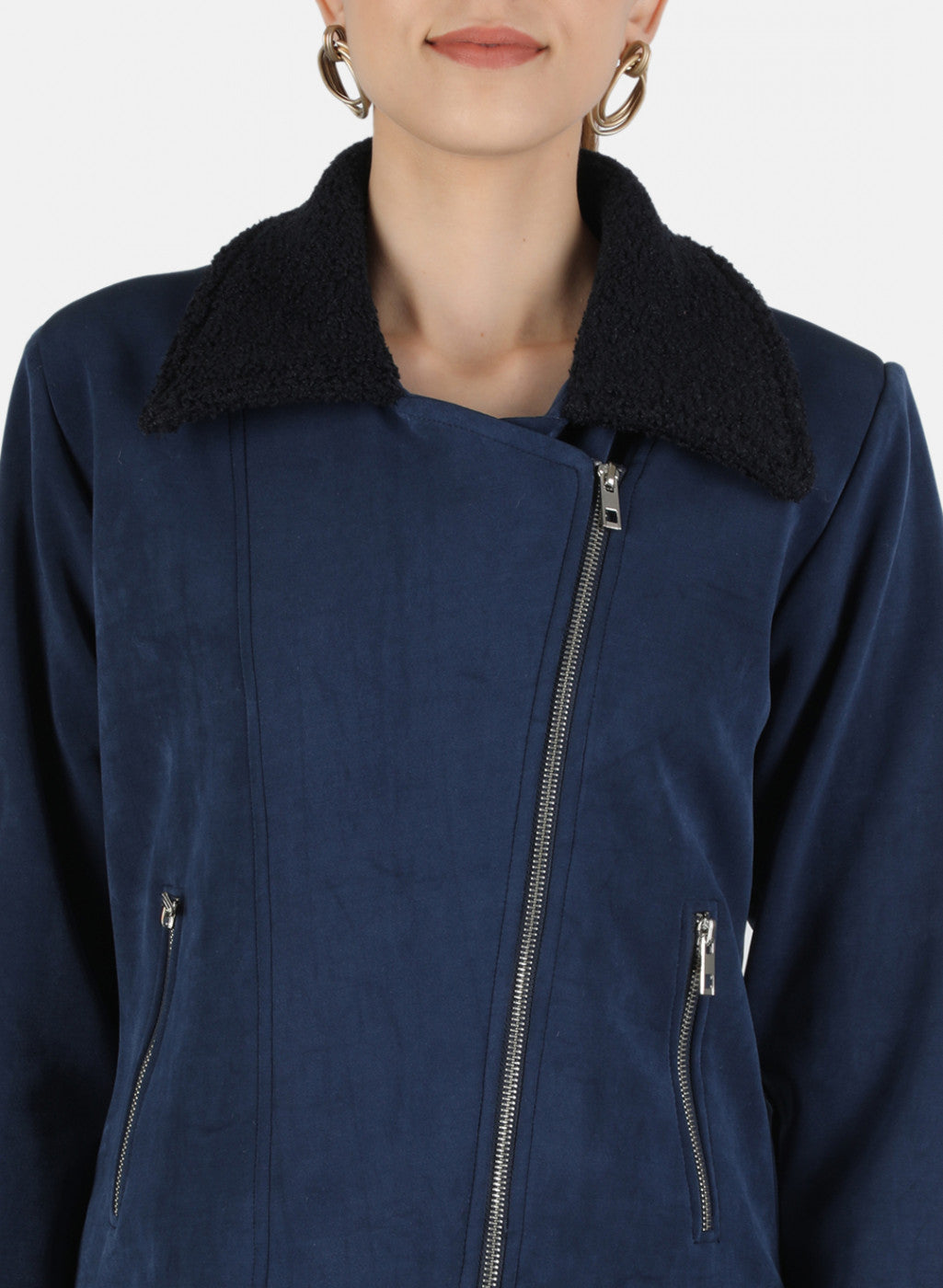 Women Navy Blue Solid Jacket