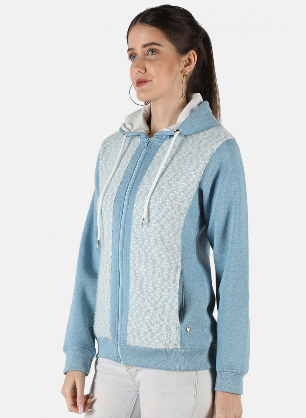 Women Blue Jaquard Sweatshirt