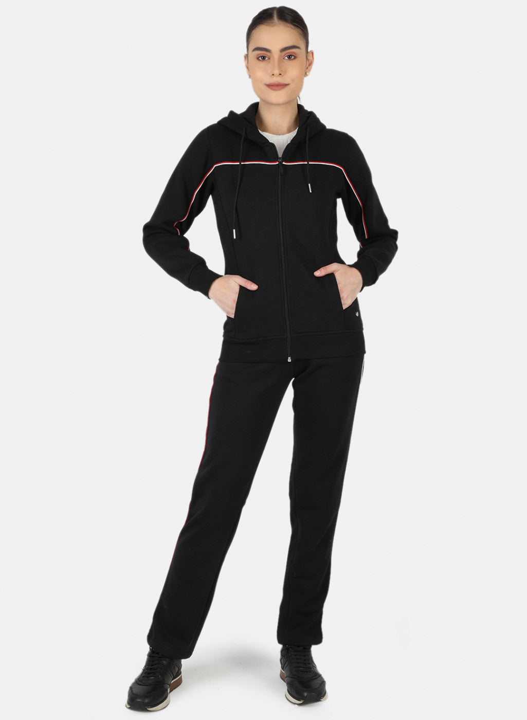 Women Black Solid Tracksuit