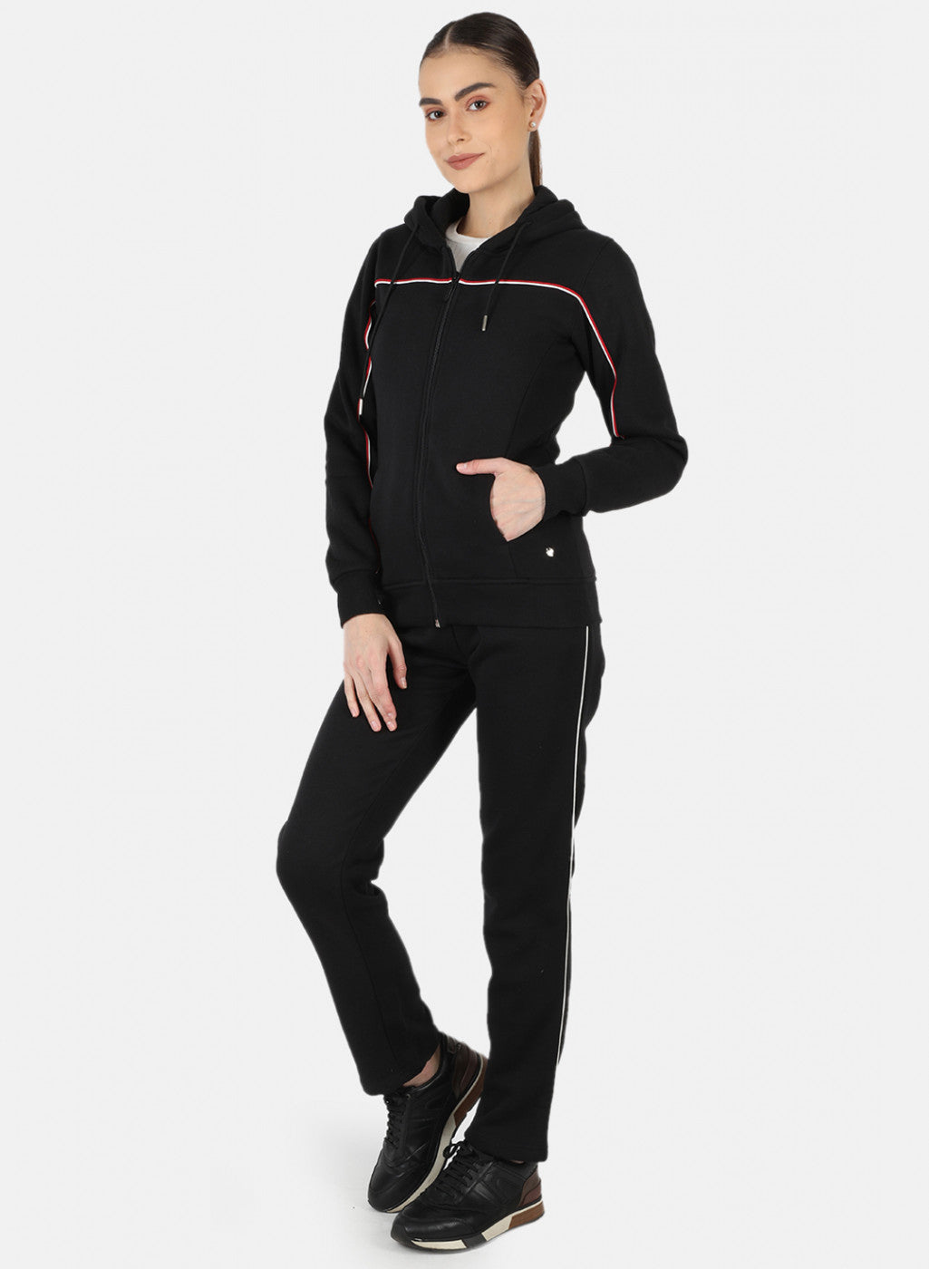 Women Black Solid Tracksuit