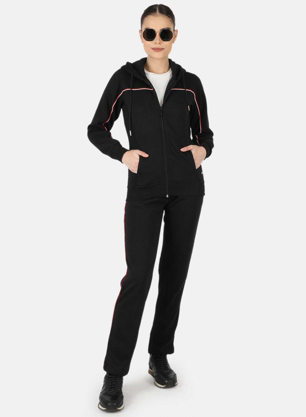 Women Black Solid Tracksuit