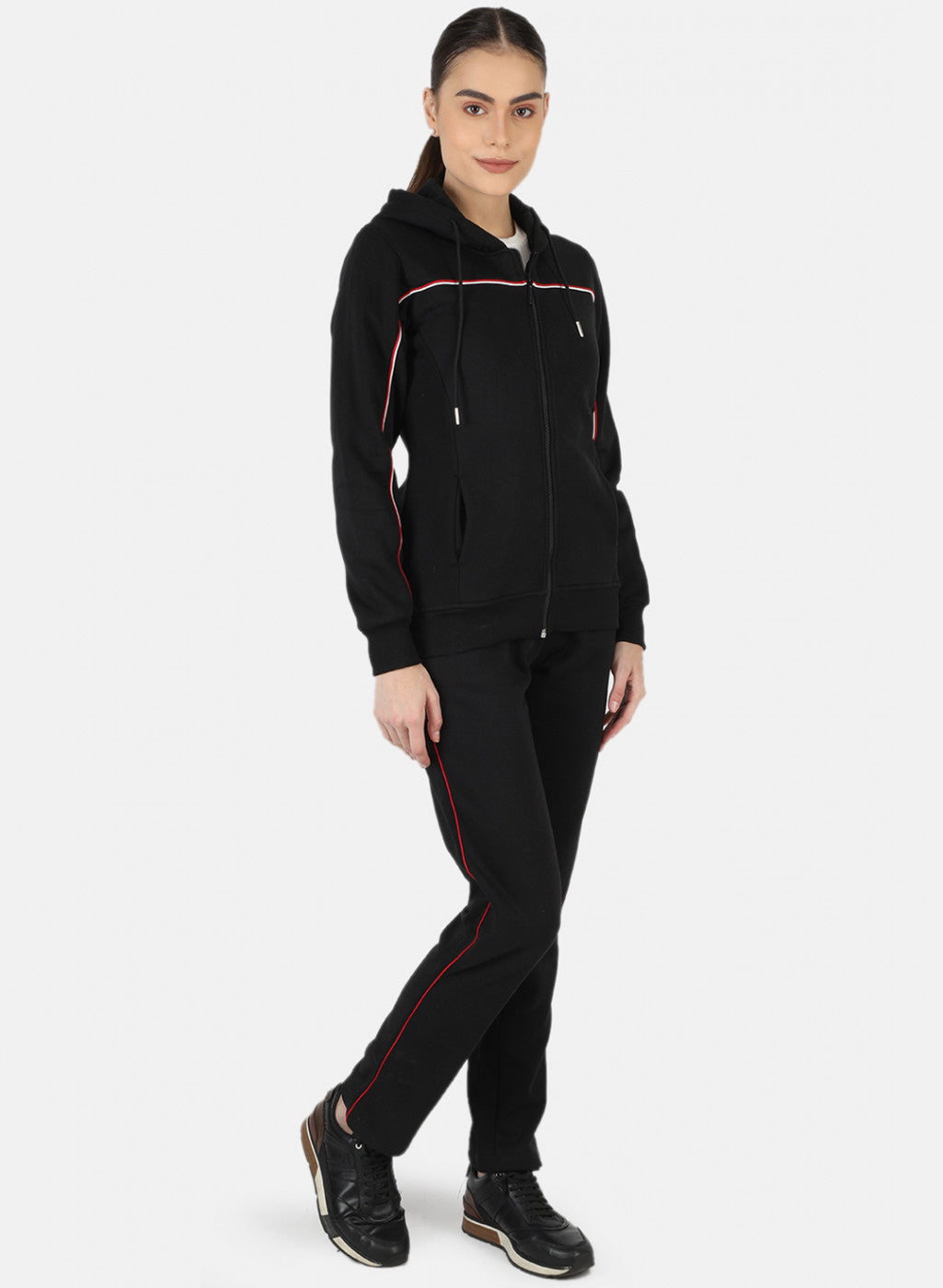 Women Black Solid Tracksuit