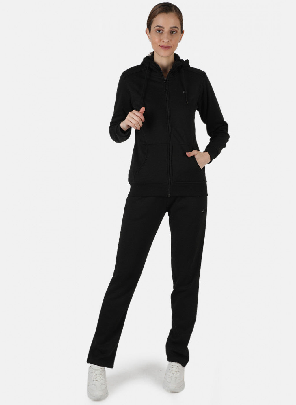 Women Black Solid Tracksuit