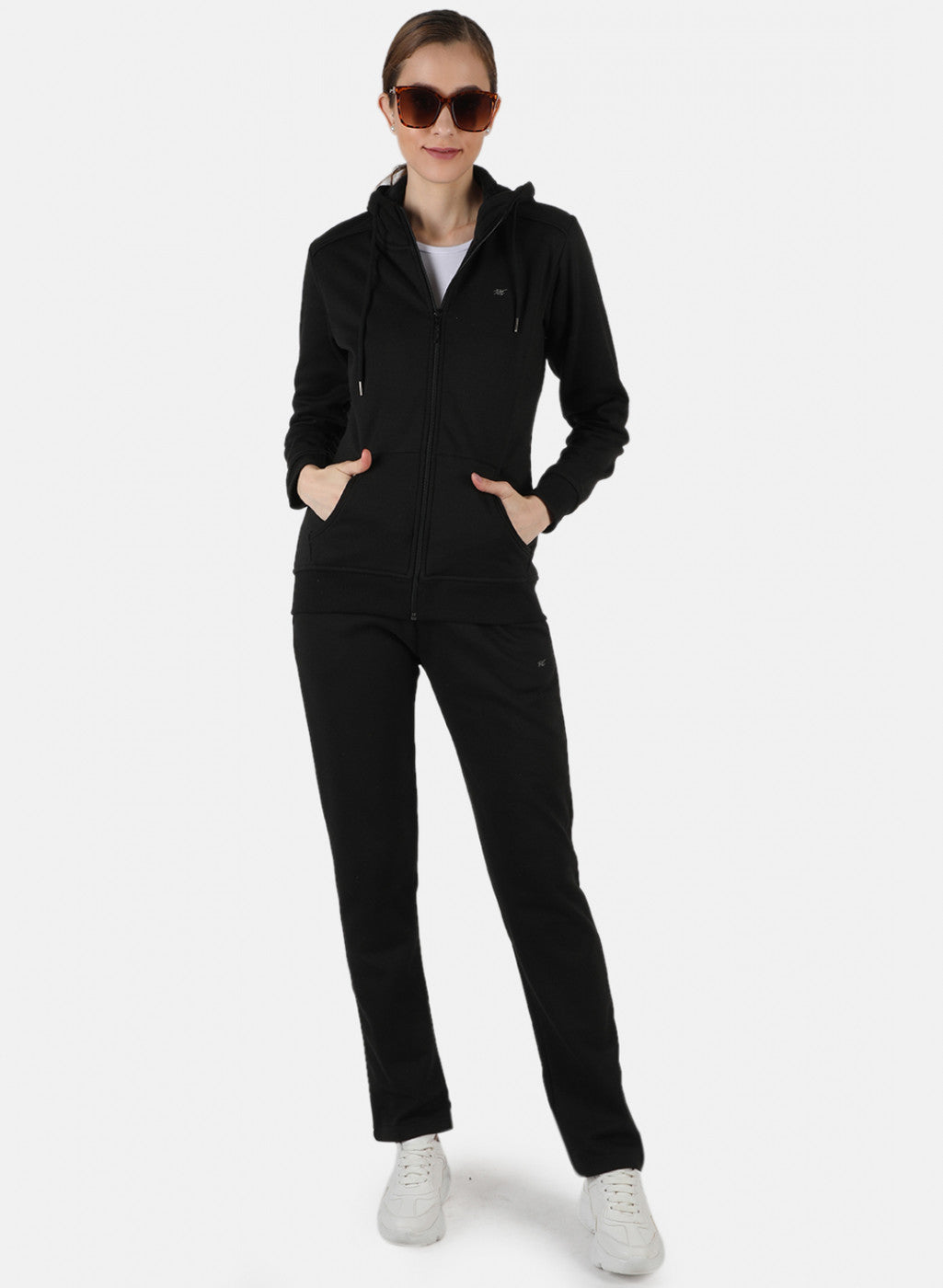 Women Black Solid Tracksuit