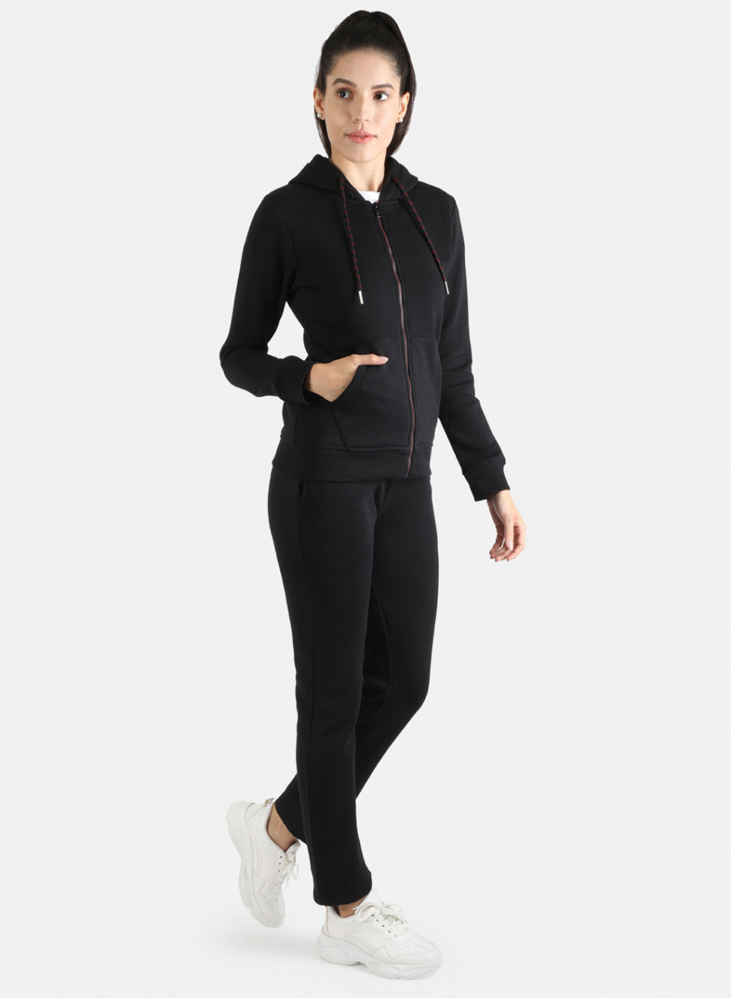 Women Black Solid Tracksuit