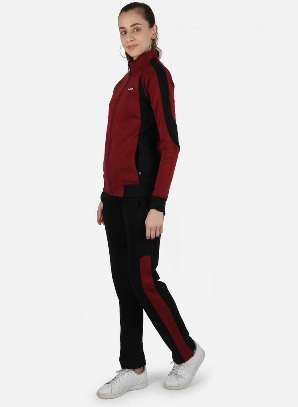 Women Maroon Solid Tracksuit