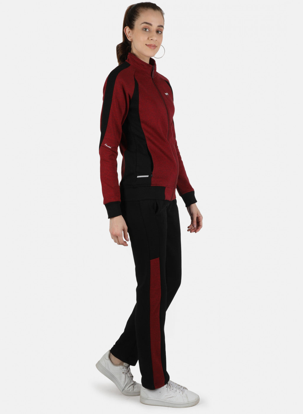 Women Maroon Solid Tracksuit