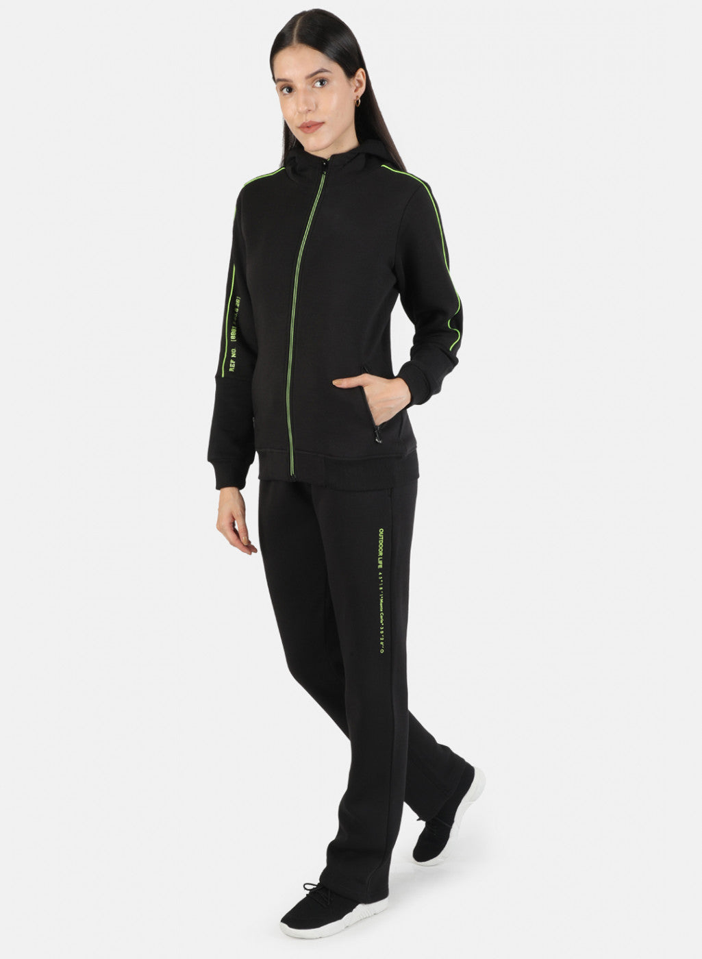 Women Black Solid Tracksuit