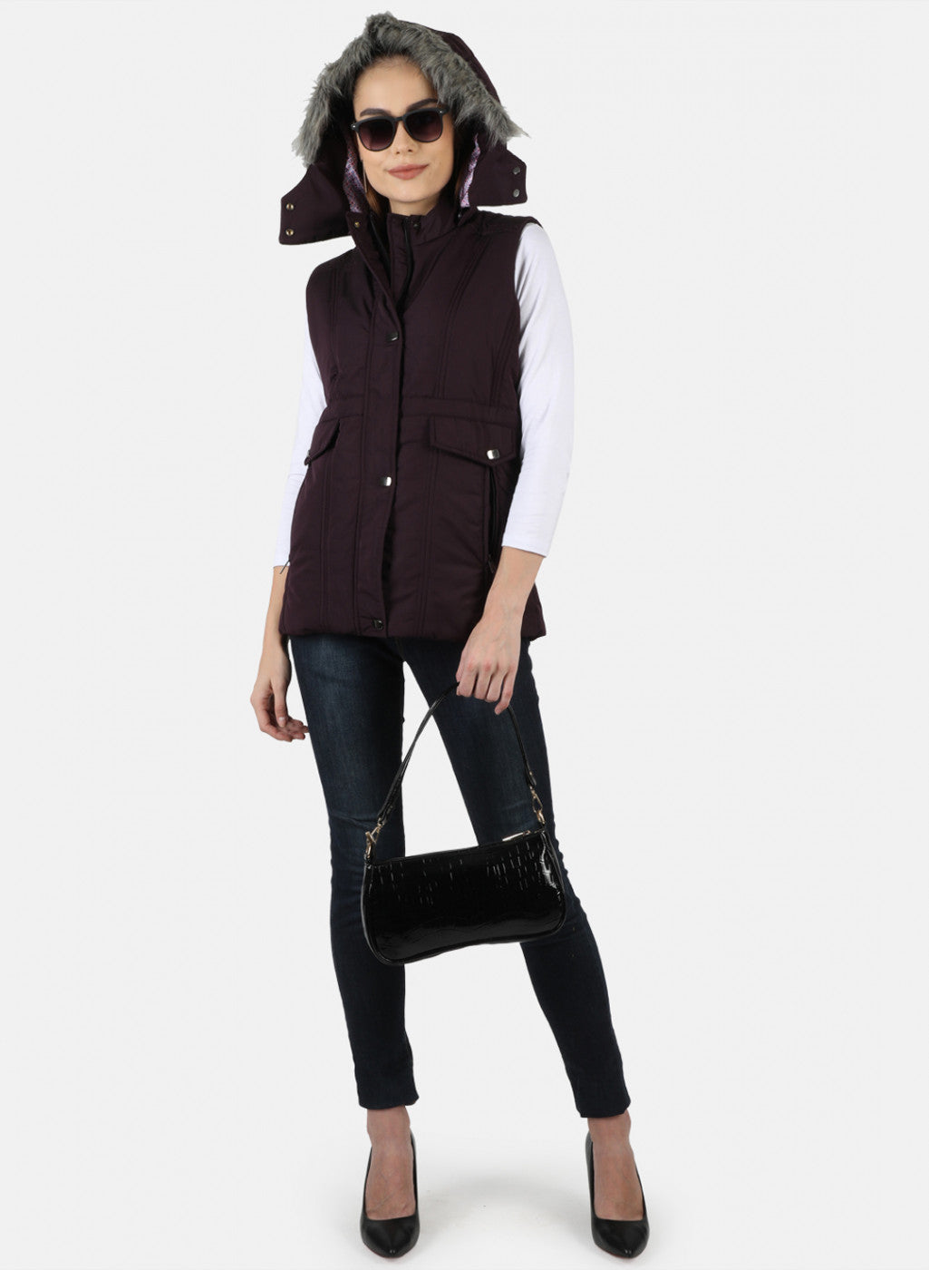 Women Purple Solid Jacket