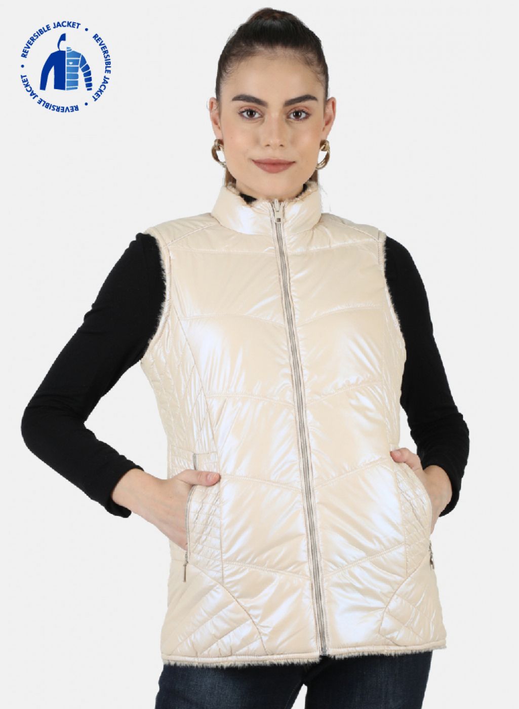 Women Beige Reversible Solid Jacket