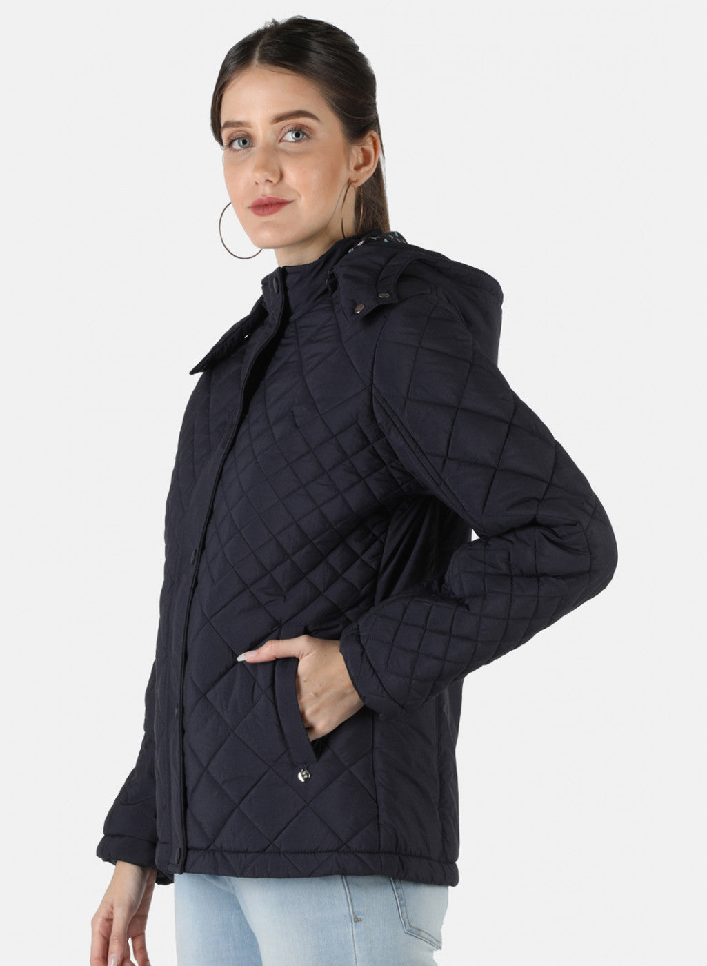 Women Navy Blue Solid Jacket