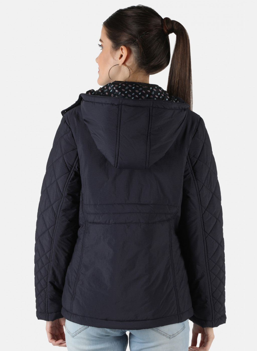 Women Navy Blue Solid Jacket