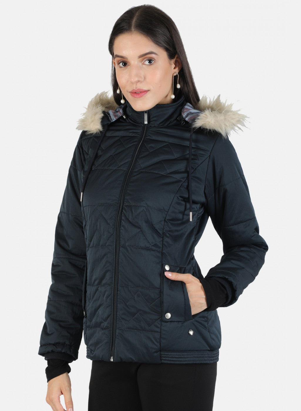 Women Navy Blue Solid Jacket