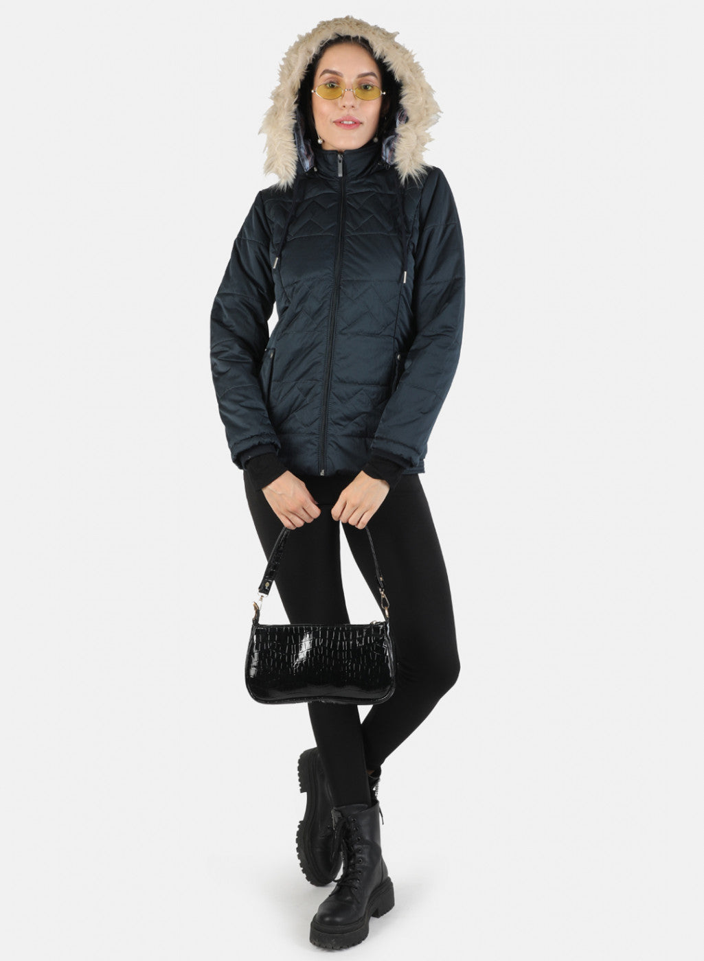 Women Navy Blue Solid Jacket