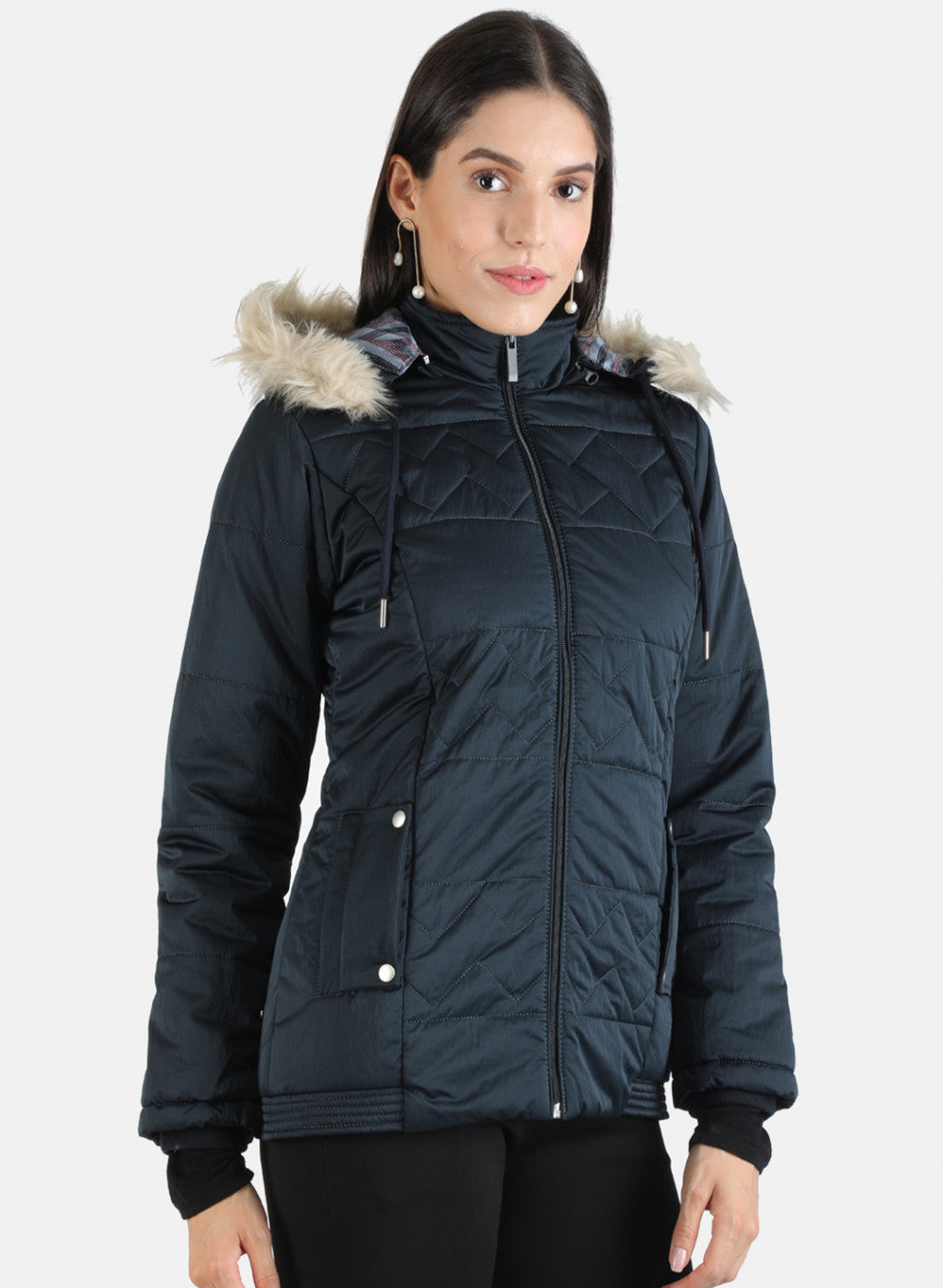 Women Navy Blue Solid Jacket