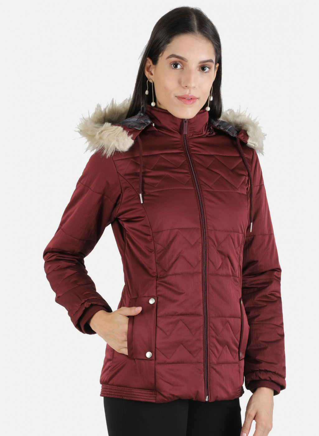 Women Maroon Solid Jacket