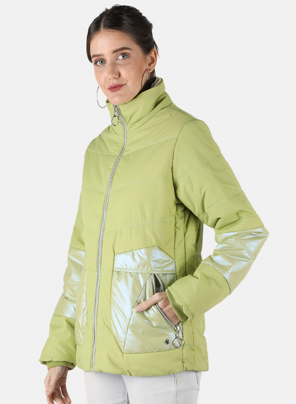 Women Green Solid Jacket