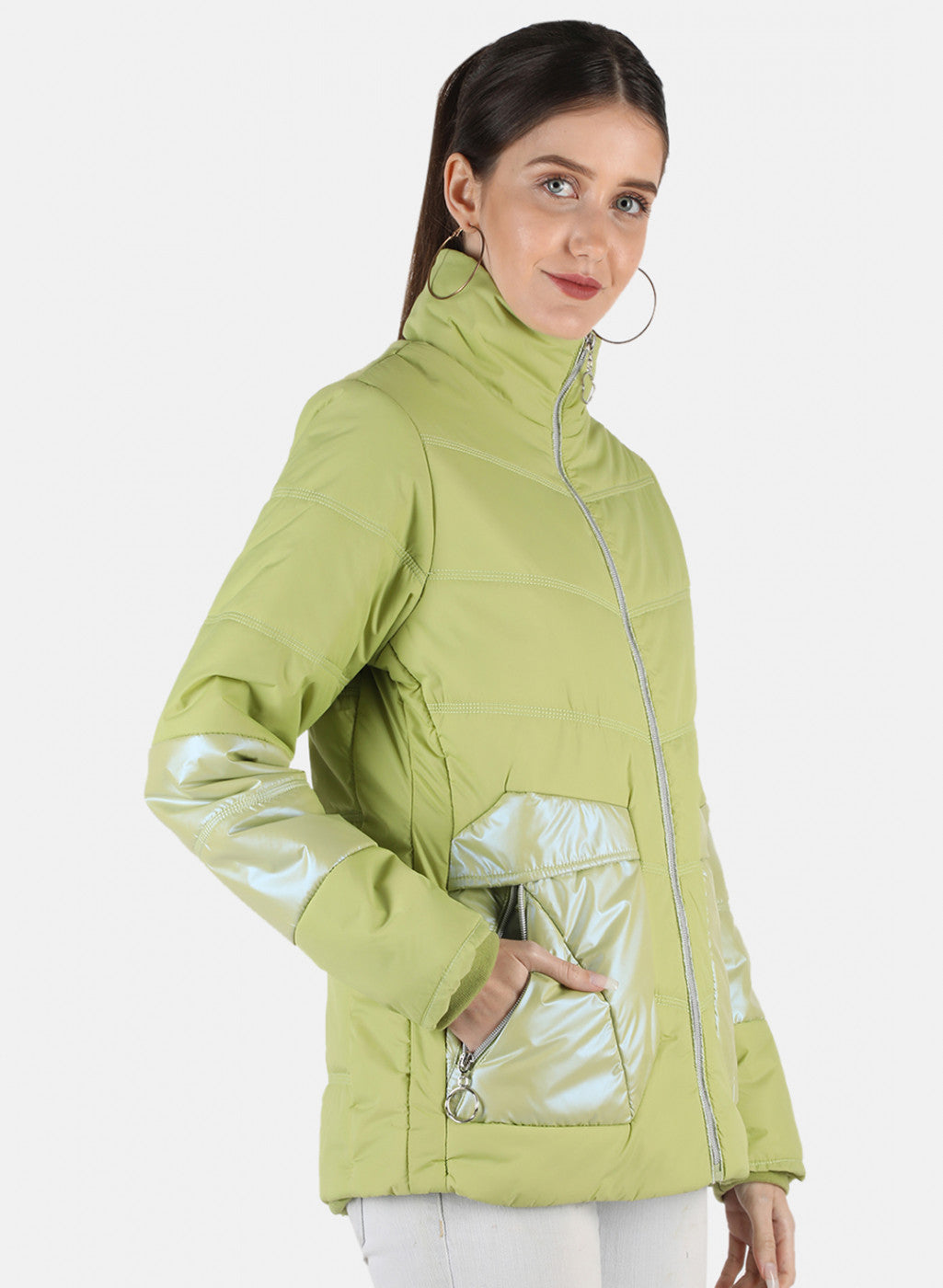 Women Green Solid Jacket