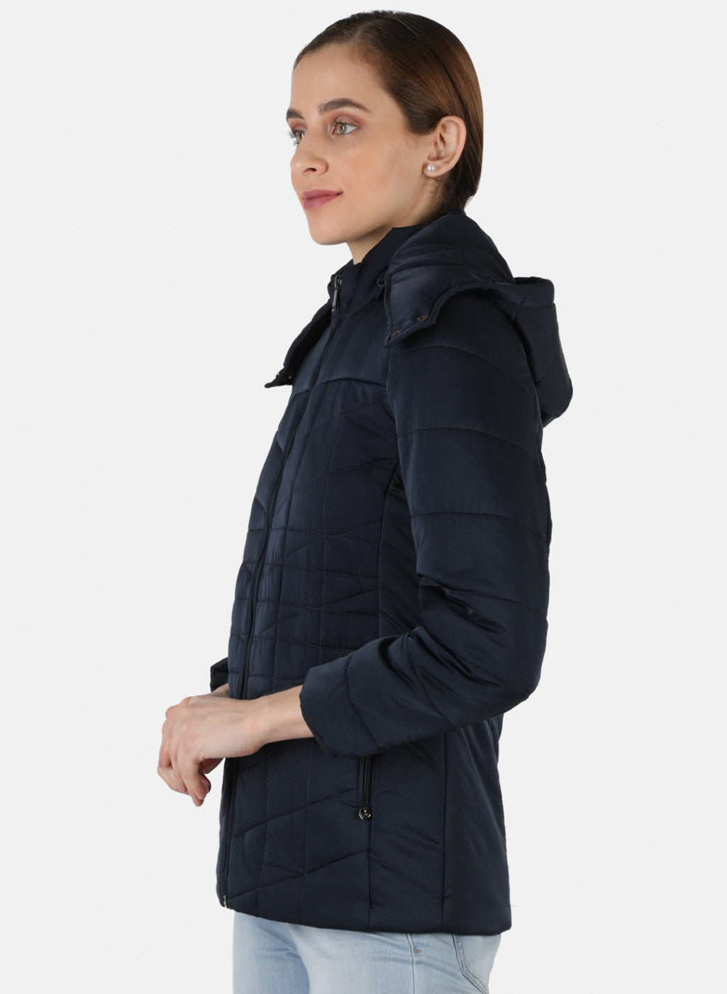 Women Navy Blue Solid Jacket