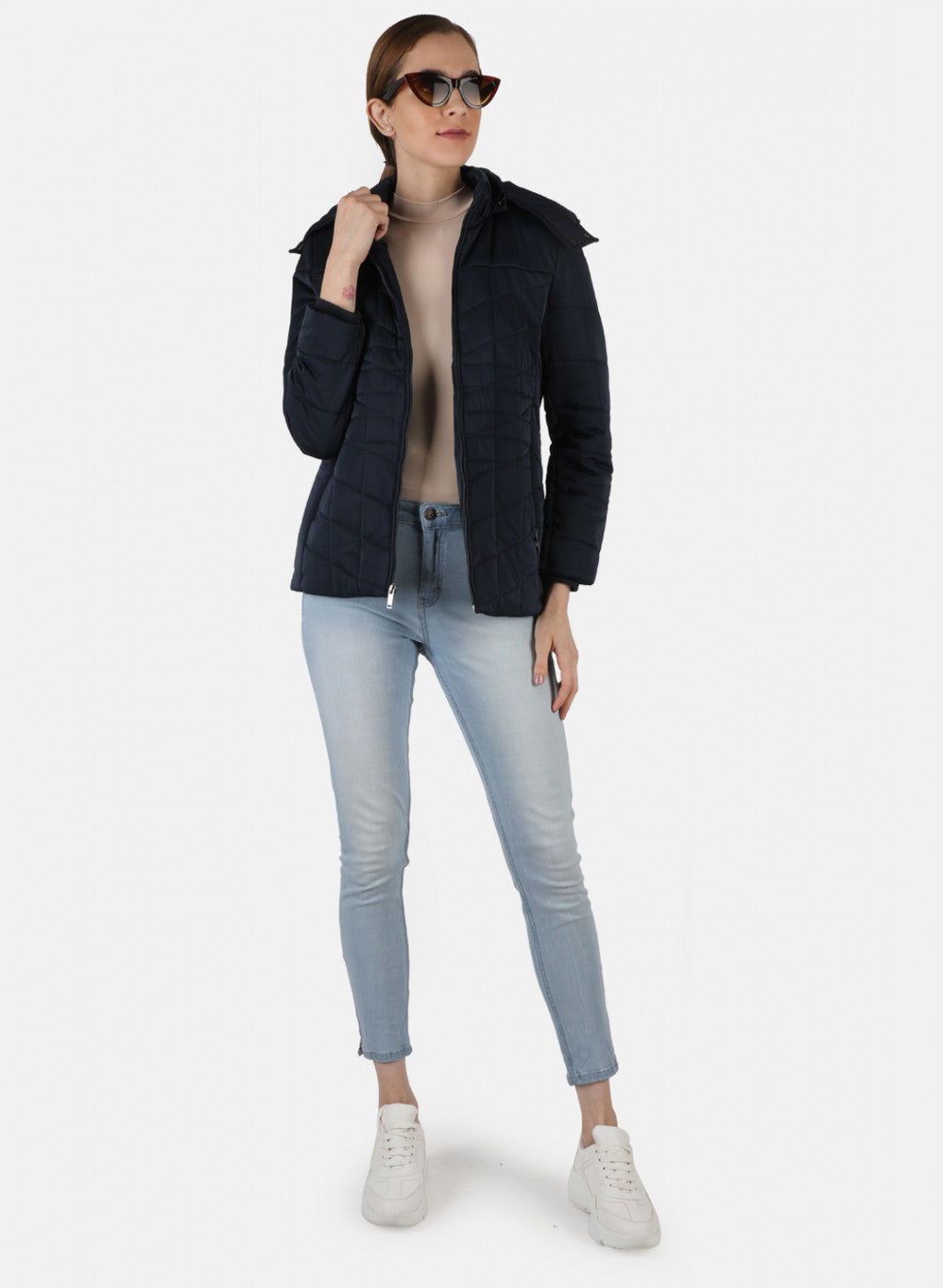 Women Navy Blue Solid Jacket