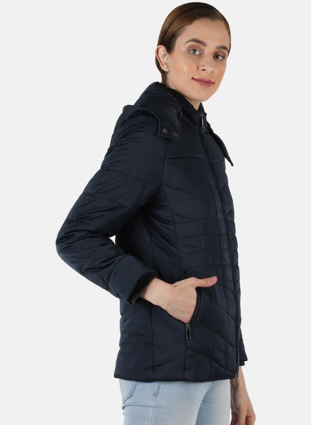 Women Navy Blue Solid Jacket