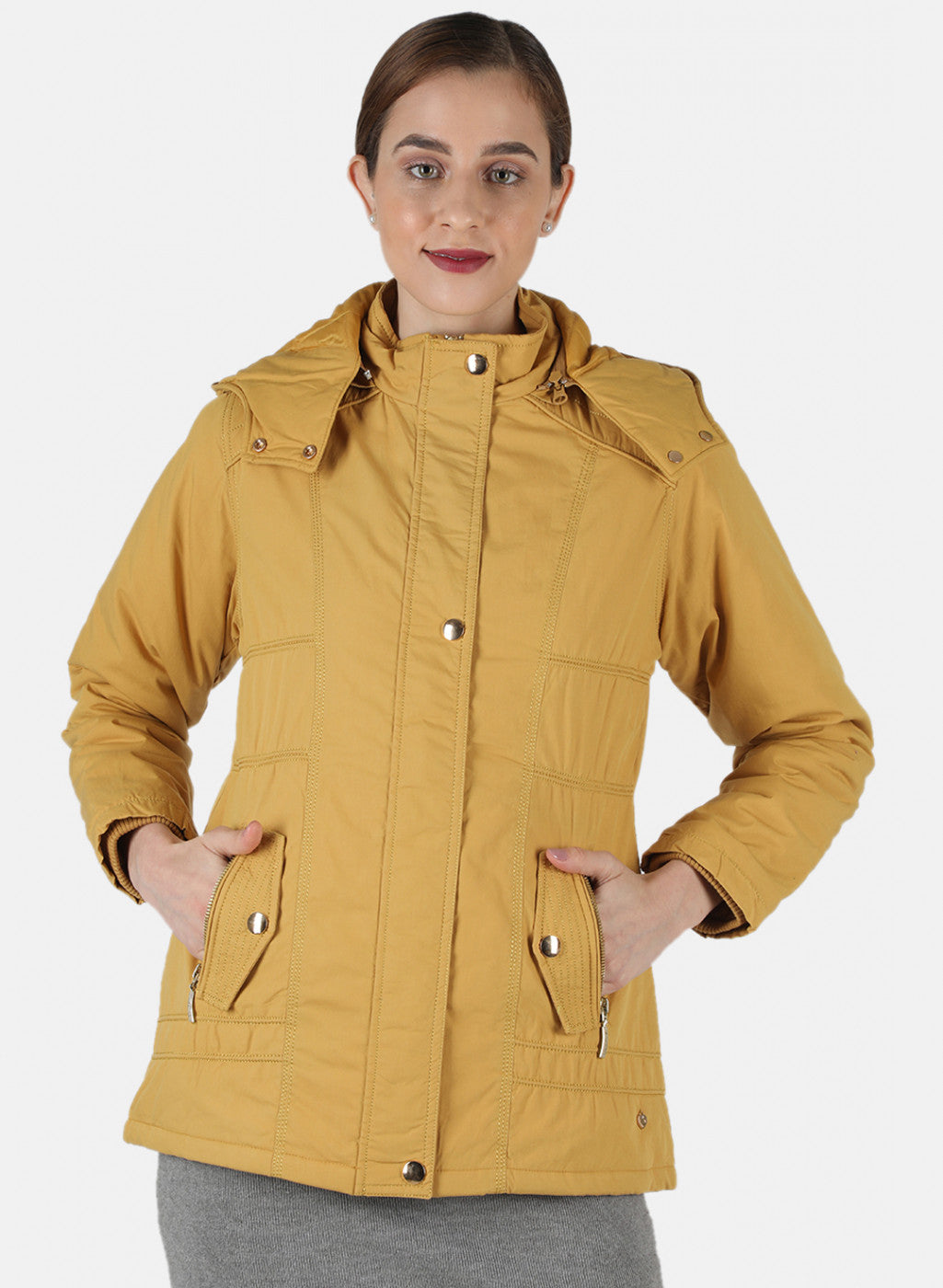 Women Mustard Solid Jacket