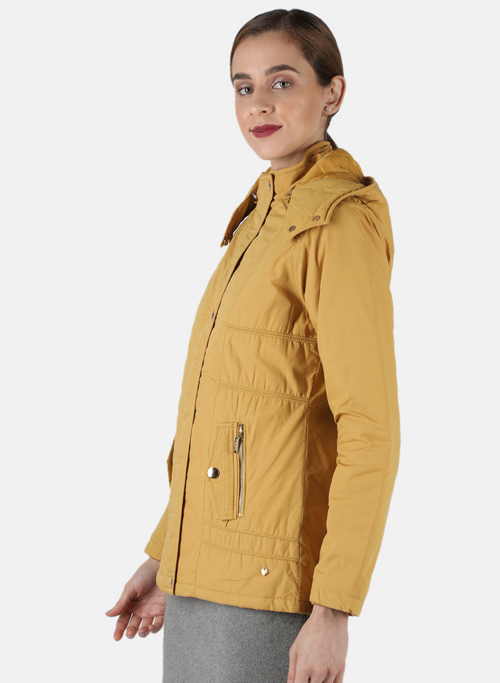 Women Mustard Solid Jacket