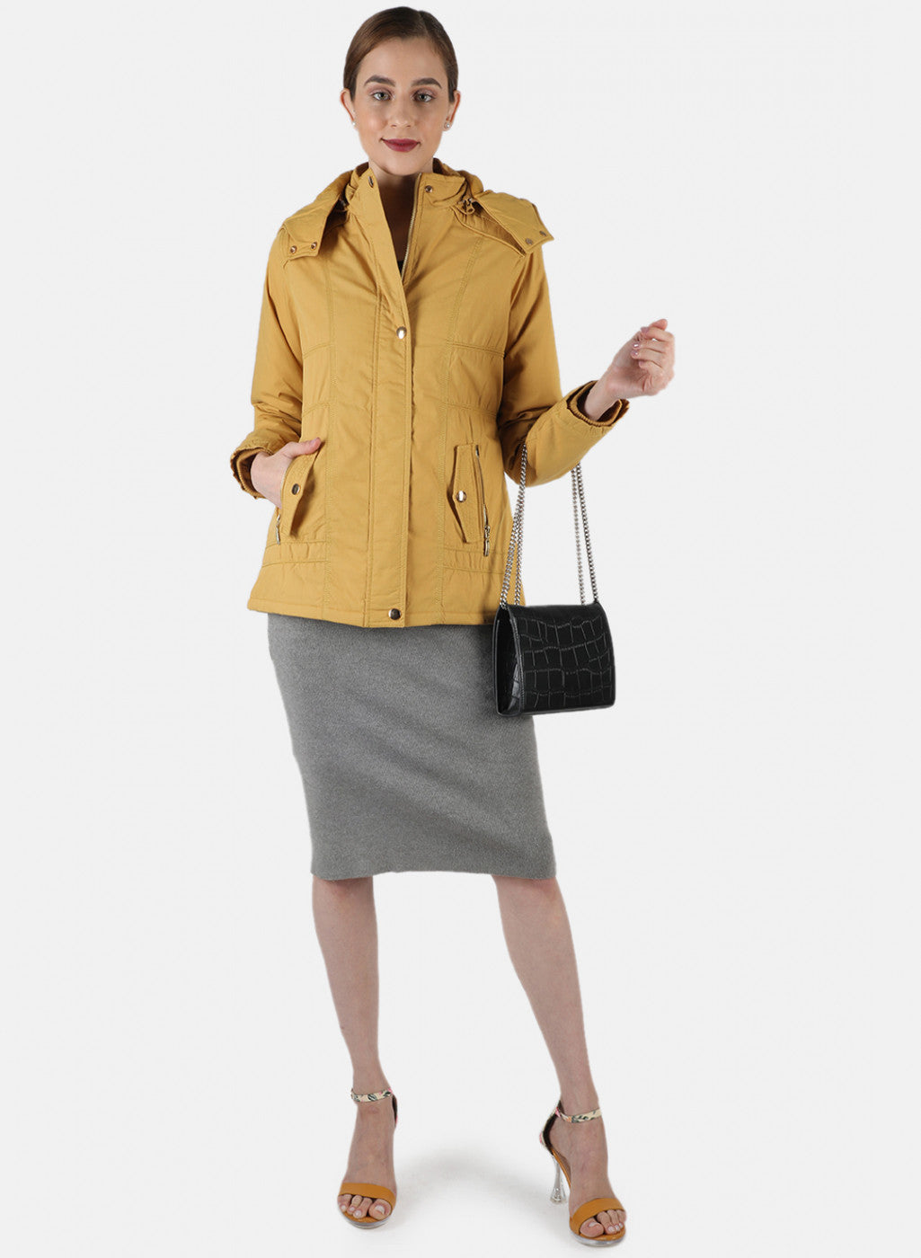 Women Mustard Solid Jacket