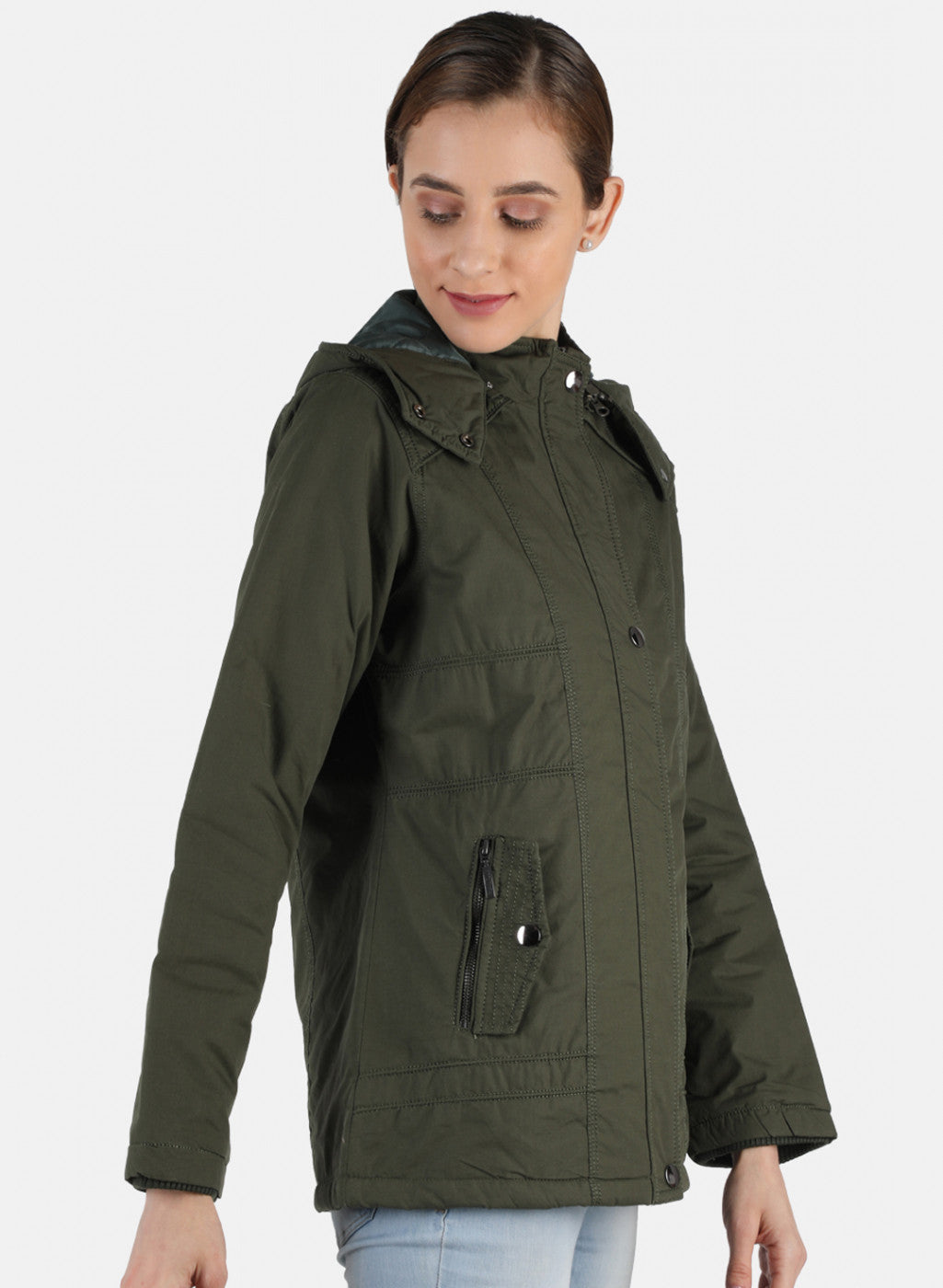 Women Olive Solid Jacket