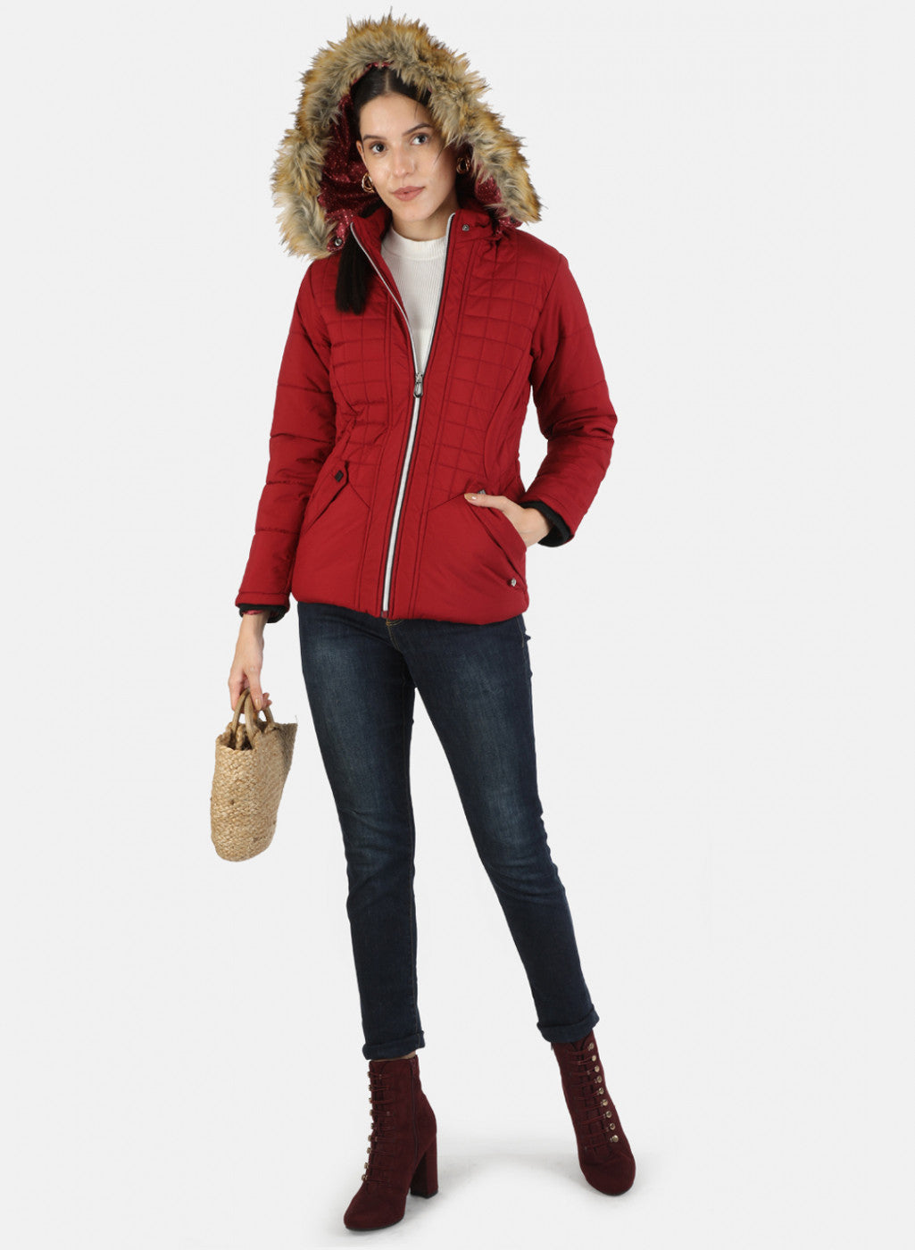 Women Maroon Solid Jacket