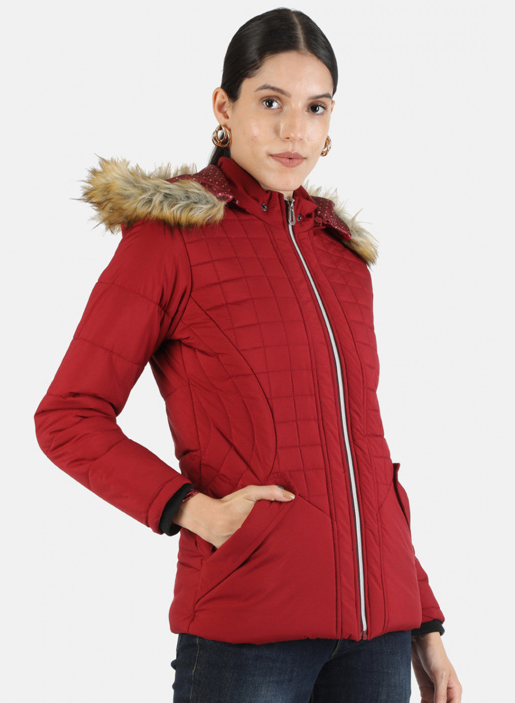 Women Maroon Solid Jacket