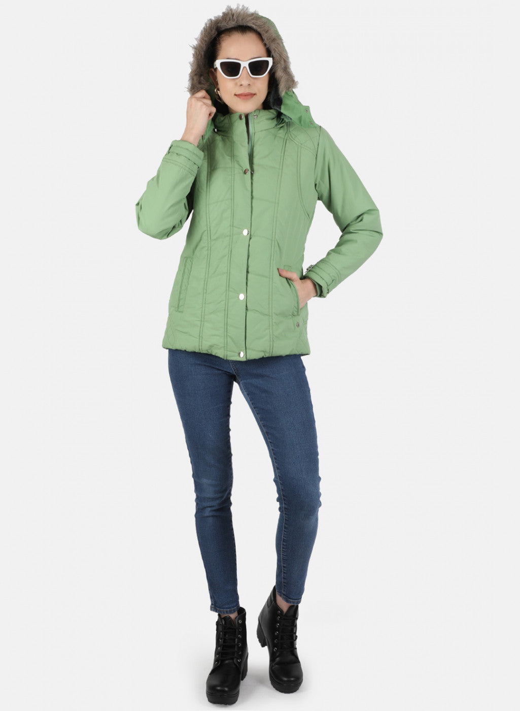 Women Green Solid Jacket