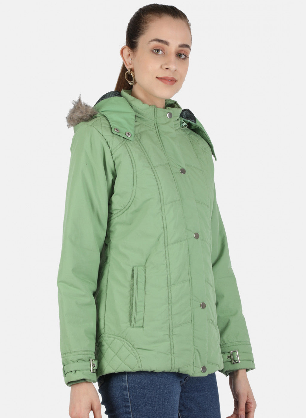 Women Green Solid Jacket