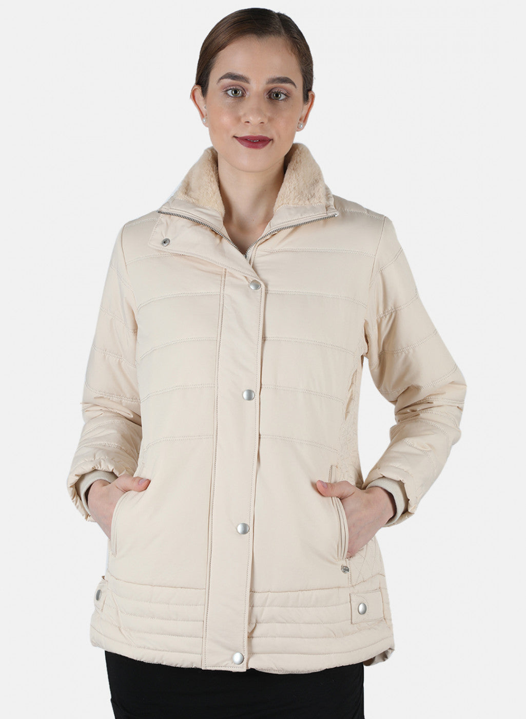 Women Cream Solid Jacket