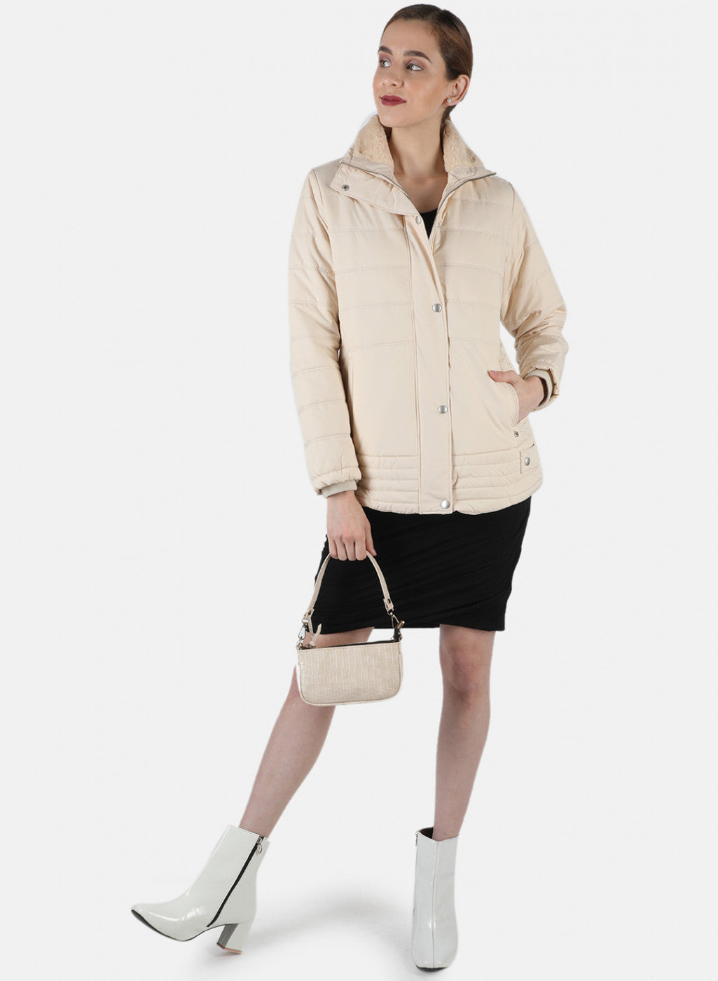 Women Cream Solid Jacket