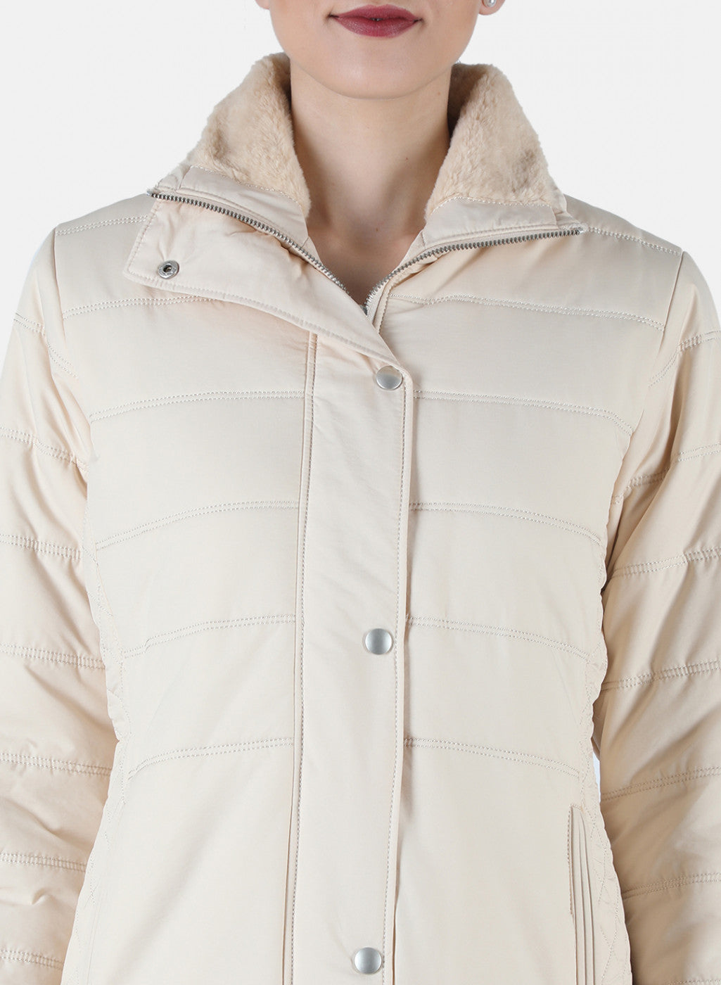 Women Cream Solid Jacket