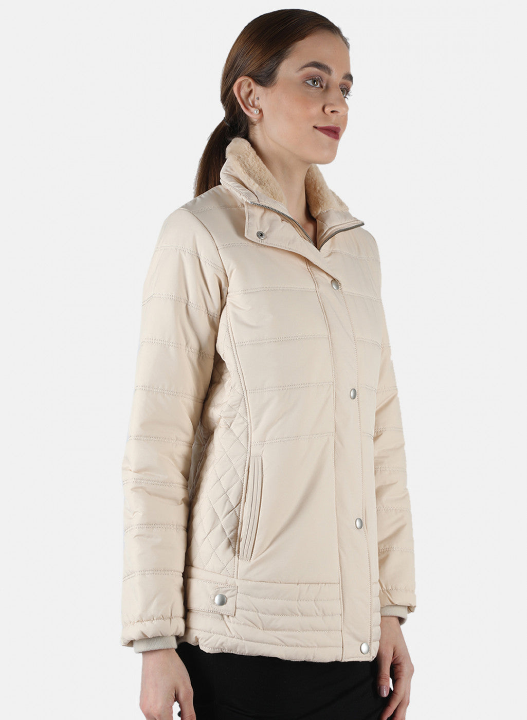 Women Cream Solid Jacket