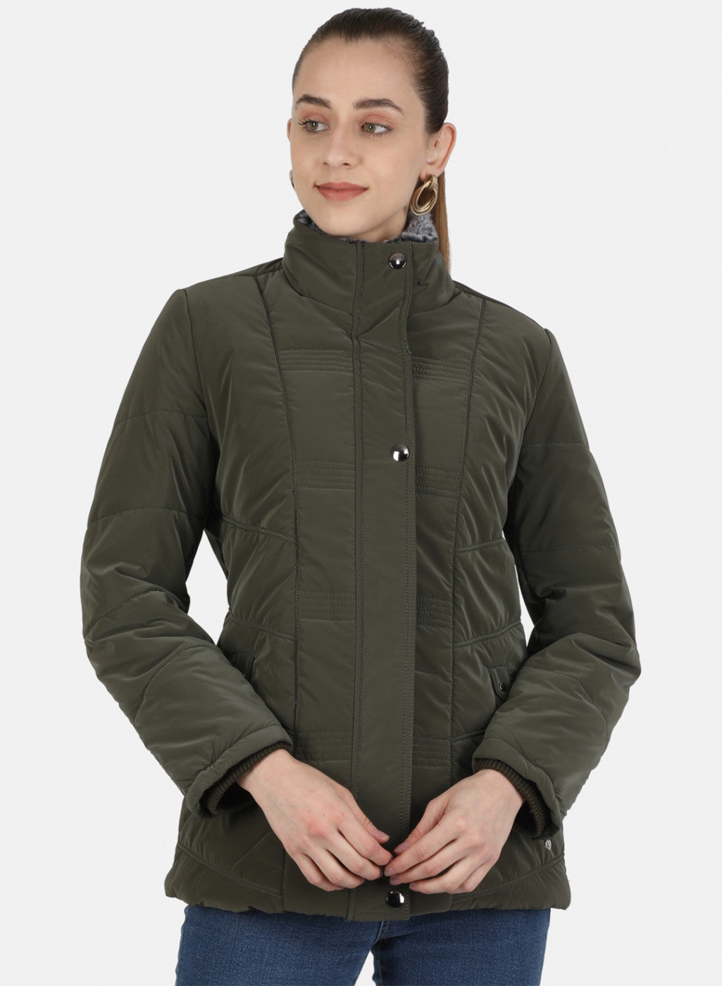 Women Olive Solid Jacket