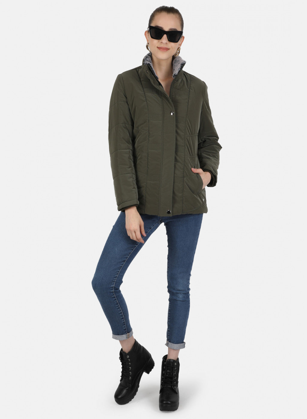 Women Olive Solid Jacket