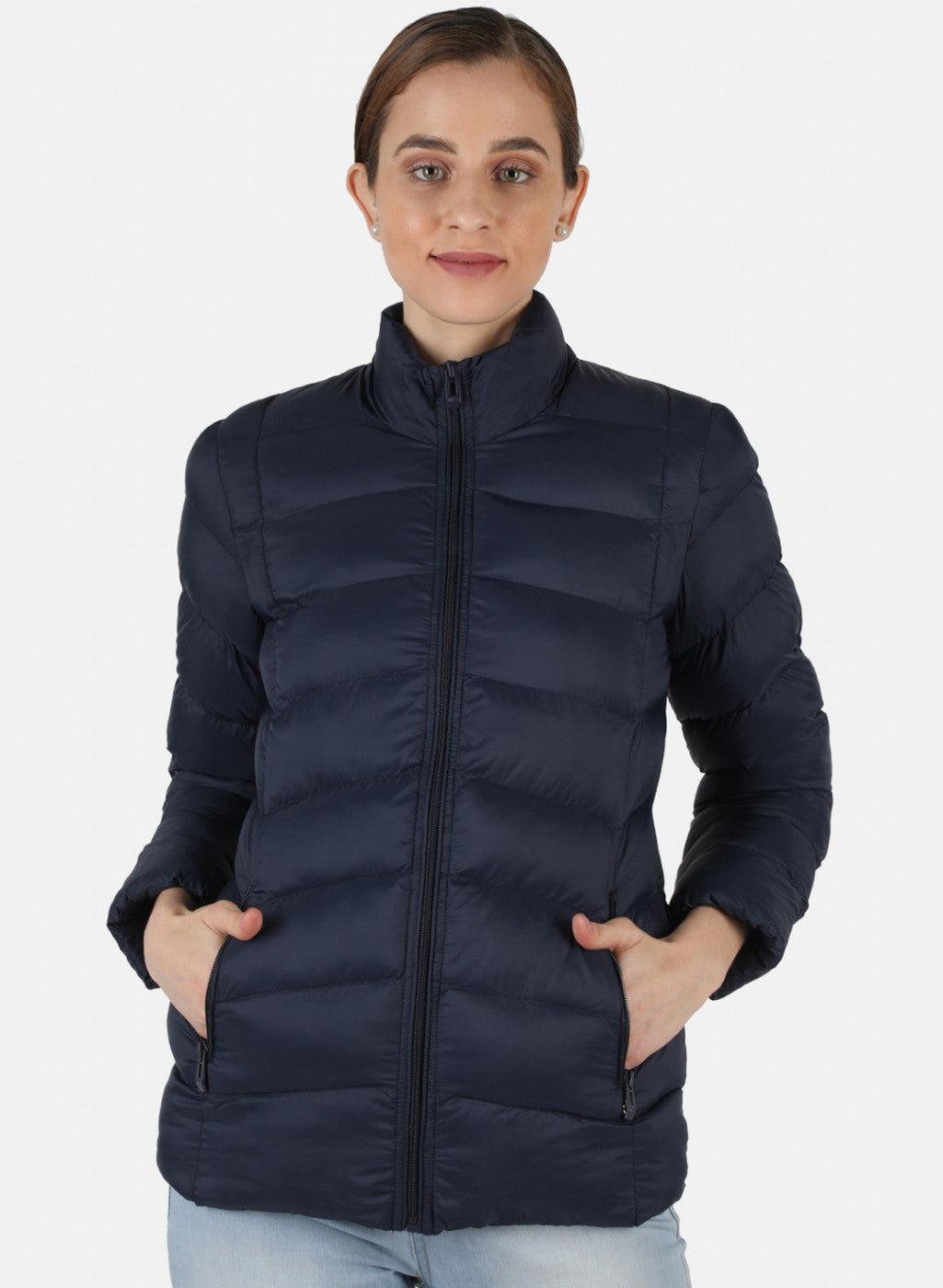 Women Navy Blue Solid Jacket